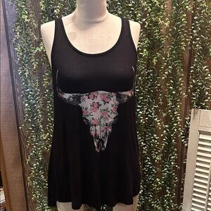 Floral Steer Black Tank Top